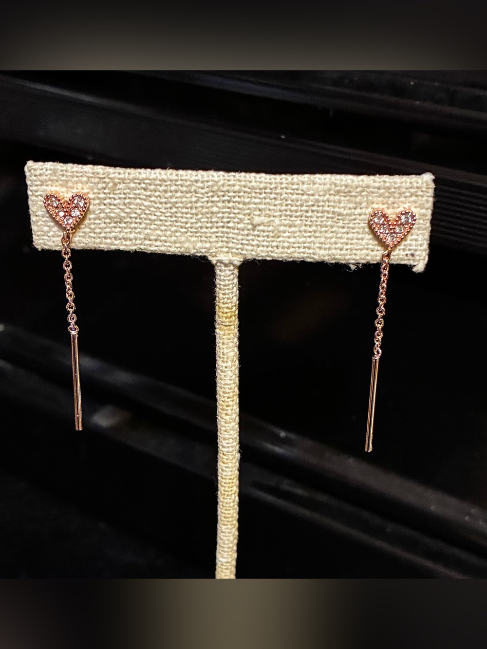 Gold Heart Drop Earrings - Delicate Crystal Accent